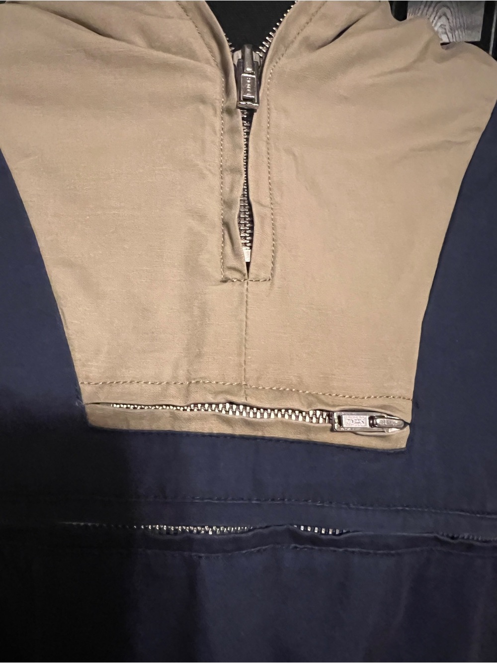 J. Crew Navy and Khaki Hooded Pullover Windbreaker Anorak - Picture 3 of 5